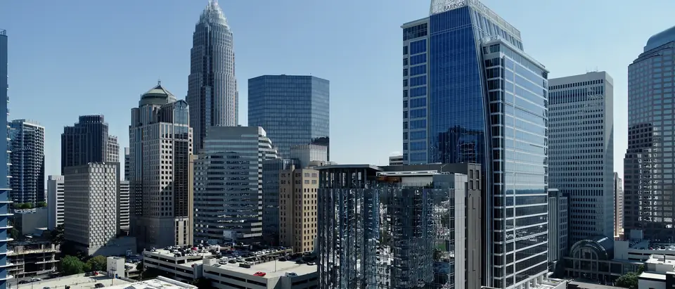 Uptown Charlotte office towers from the air